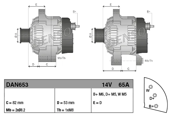 Alternator DENSO DAN653 12V 65A – Perkins, JCB, Manitou