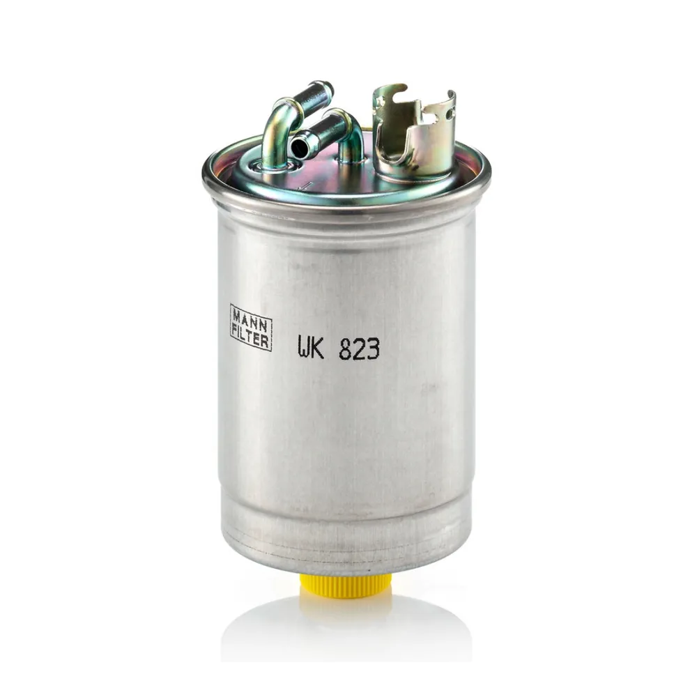 Fuel filter Mann-Filter WK 823 – Seat Ibiza 6K, Cordoba, Inca, VW Polo Classic, Polo Variant, Caddy 2 (diesel, in-line)