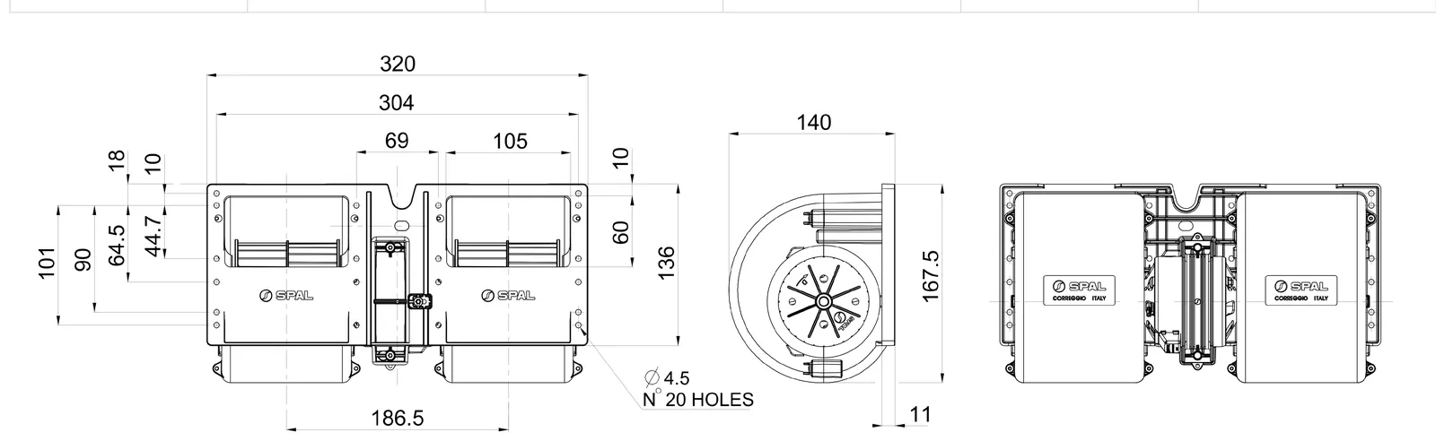 Ventilator SPAL 011-A40-22 (011-A45-22) 12V 3 brzine